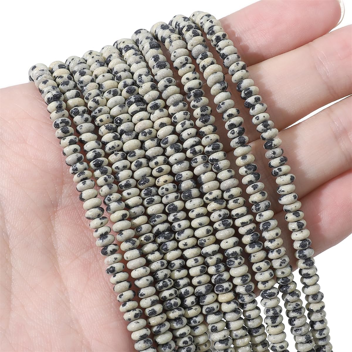 Natural Dalmatian Disk Stone Beads 4x2mm 160pcs Rondelle Loose Semi Gemstone Beads for Jewelry Making Design