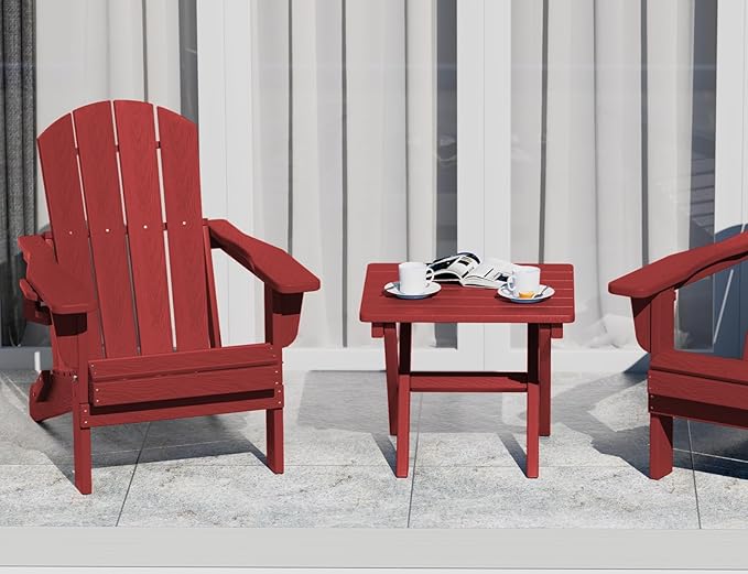 SERWALL Folding Outdoor Side Table Set of 2, Portable Adirondack Side Table, Red