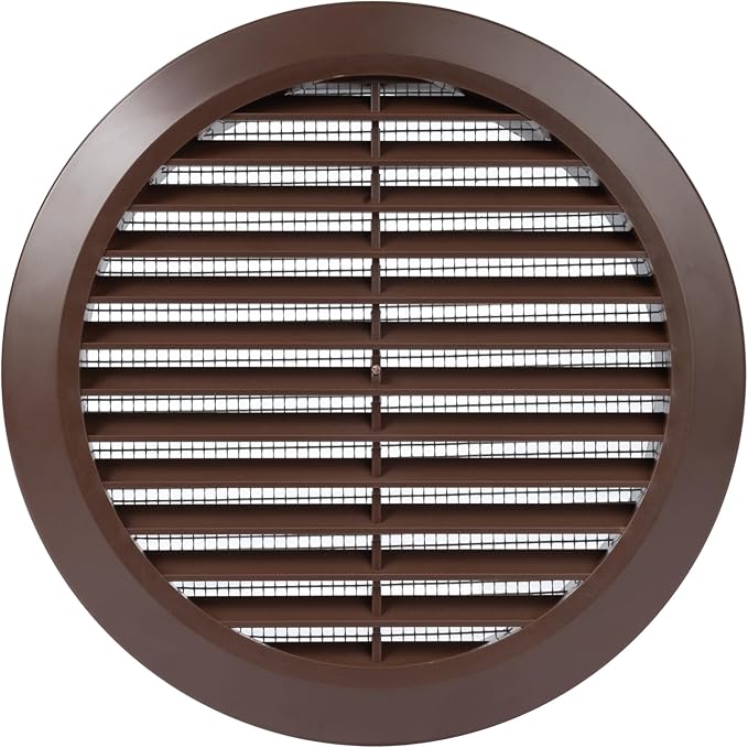 Brown 6" Inch Round Ventilation Grille with Insect mesh. (Duct 6Ø / Grille 7Ø) Ventilation Applications. Indoor and Outdoor Vent Cover. Available 3 Sizes / 4 Colors.
