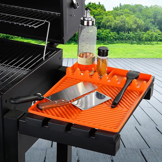 Silicone Griddle Tools Mat for Blackstone Weber Traeger Pit Boss - Side Shelf Spatula Mat with Drip Pad - Flat Top Grill Smoker Accessories for BBQ, Kitchen, Cooking, Countertop(Orange)