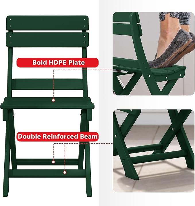 Costaelm Paradise 3-Piece Outdoor HDPE Folding Patio Bistro Table and Chairs, Dark Green