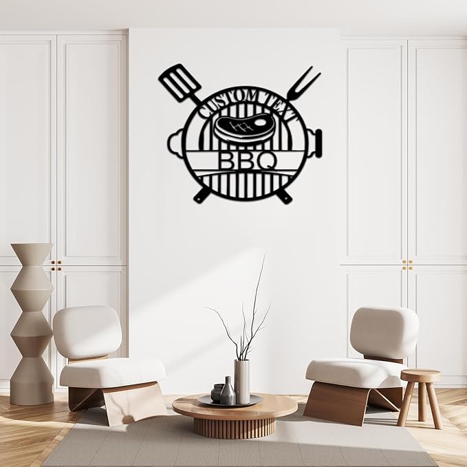 Custom BBQ Metal Sign, Personalized Grill Name Plate with LED Light, 1.2MM Thick Magnetic Installation, Unique Gift for Chefs & Backyard Kitchen Wall Decor (Style B)