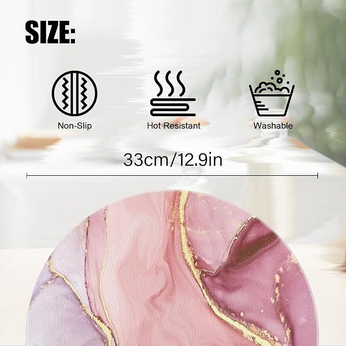 Faux Leather Heat Resistant Placemats Set of 4,Pink Marble Modern Texture Ding Table Placemat Washable Waterproof Non-Slip Table Place Mats for Party Coffee Bar,13inch