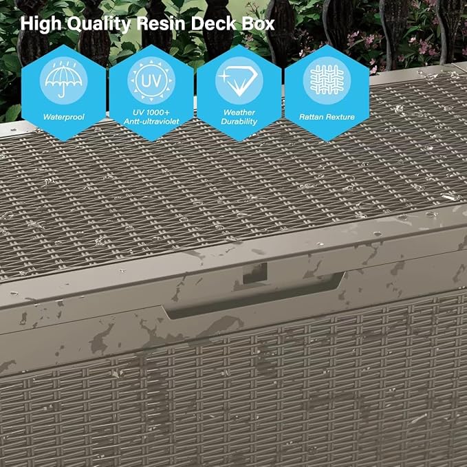 100 Gallon Deck Box, Resin Outdoor Indoor Waterproof Storage Box, Lockable Storage Box With Handle for Patio Furniture - Garden Tools - Swimming Pool Tools UV-Resistant, Grey