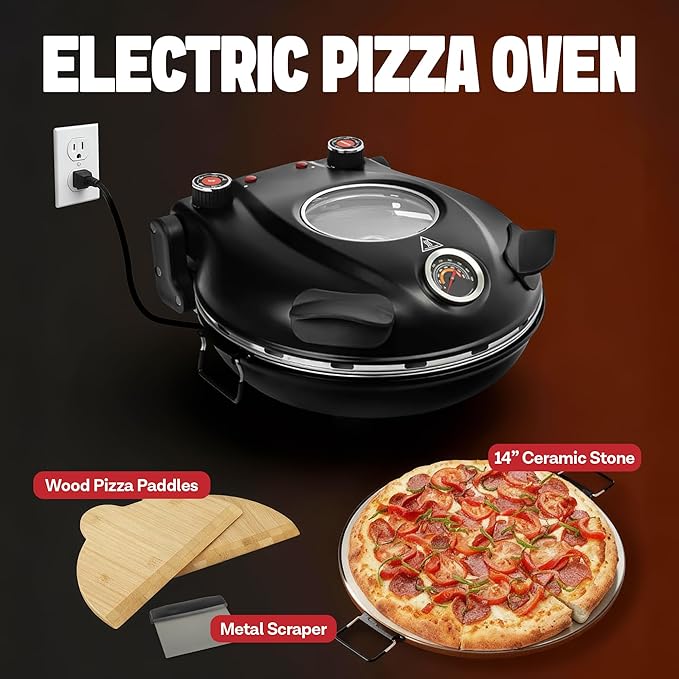 PIEZANO XL 14 Inch Extra Large Crispy Crust Pizza Oven – Family Sized Electric Pizza Oven Indoor Countertop Maker with Stone Heats up to 800˚F for Stone Baked Pizzeria Style at Home