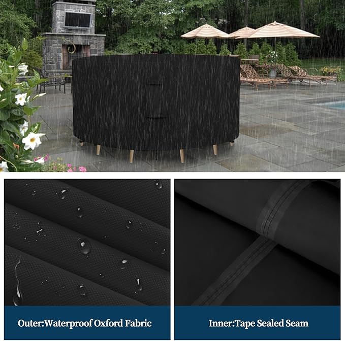 Easy-Going Round Patio Furniture Cover Waterproof Outdoor Dining Table and Chair Cover Anti-UV Outside Sectional Sofa Set Covers (84"DIA x 28"H, Black)
