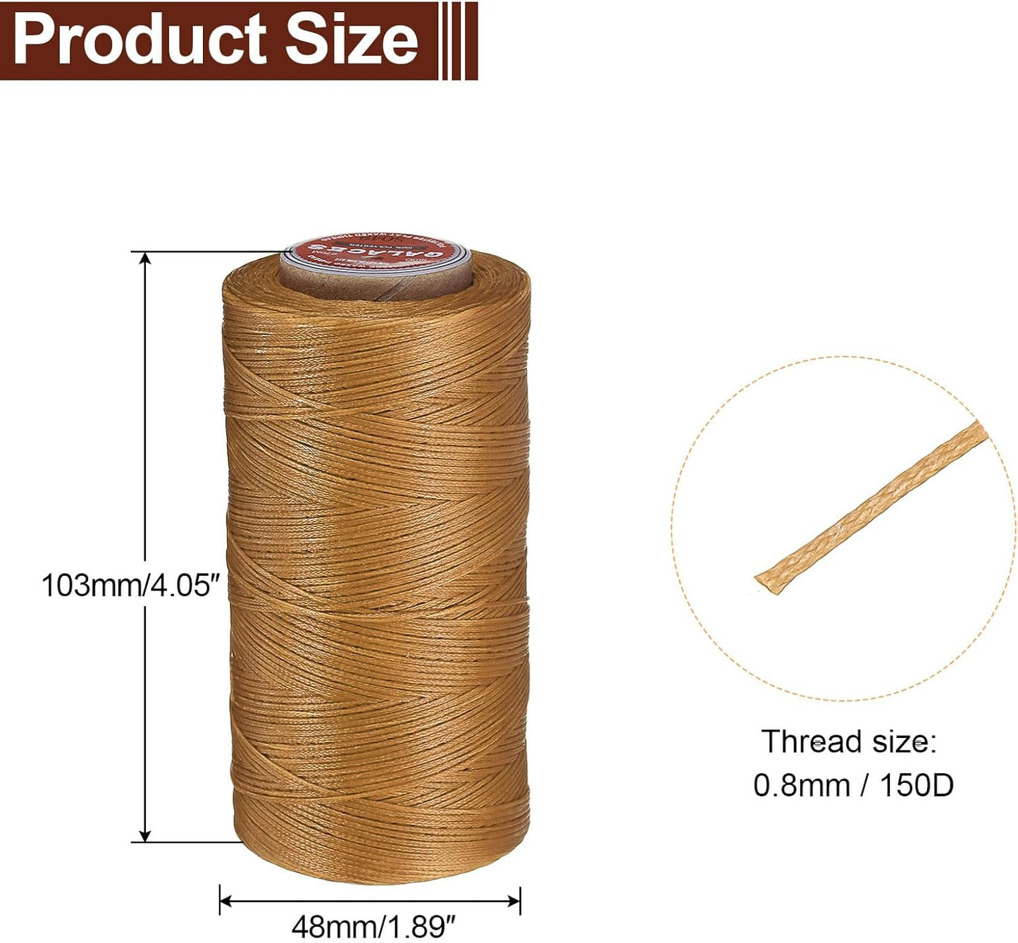 uxcell Flat Leather Sewing Waxed Thread, 270m / 295 Yards Polyester Wax String, 150D Wax Stitching Cord for Leather Crafts, Bookbinding, Bracelets Braided, Light Brown