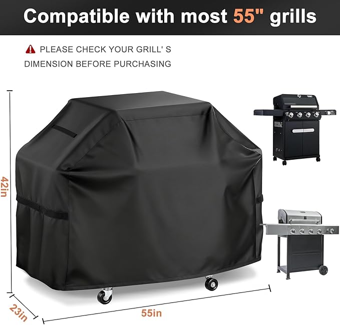 LBTING Grill Cover, 55-inch Heavy Duty 300D Oxford Waterproof Windproof UV Resistant BBQ Gas Grill Cover for Outdoor Barbecue Fit Most Brands Weber, Brinkmann, Char Broil, Holland
