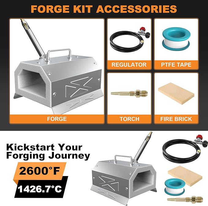 Nelyrho Blacksmith Forge Starter Kit, Made of Stainless Steel, with 30PSl Requlator,for Blacksmithing and Knife Making Equipment Forging Melting Casting (Single Burner)