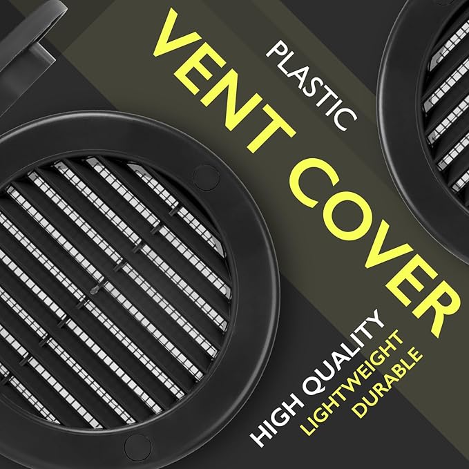 4 Inch [Opening] Black Air Vent Cover – Pack of 10 – Plastic Round Air Vent Grill Cover for Wall or Ceiling, Built-in Mesh Screen/HVAC Return Air Register – Modern Louvered Design