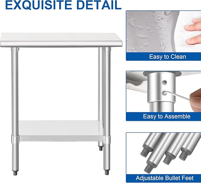 HARDURA Stainless Steel Work Table Commercial 18×36 Inches Kitchen Prep Table and Heavy Duty Commercial Workbench NSF 430 with Undershelf and Galvanized Legs