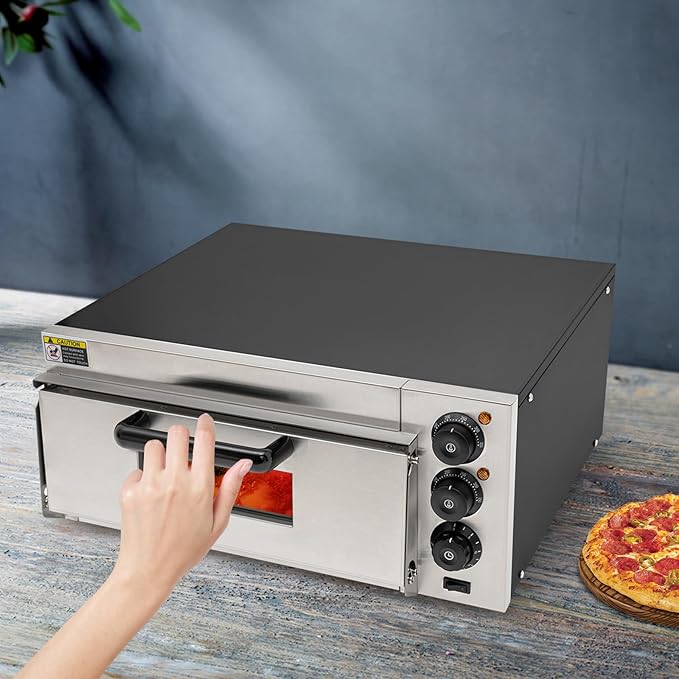 20L Commercial Electric Pizza Oven Countertop Pizza Oven, Single Deck Layer Stainless Steel Pizza Oven with Stone and Gloves, Adjust The Heat 122-662°F and Time 0-30min