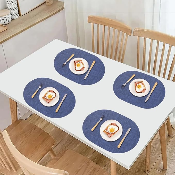Reversible Placemats Set of 6 Oval,Navy Blue Faux Leather Placemat Waterproof Non Slip,Heat Resistant Wipeable Table Placemats for Dining Table,Modern Table Protectors