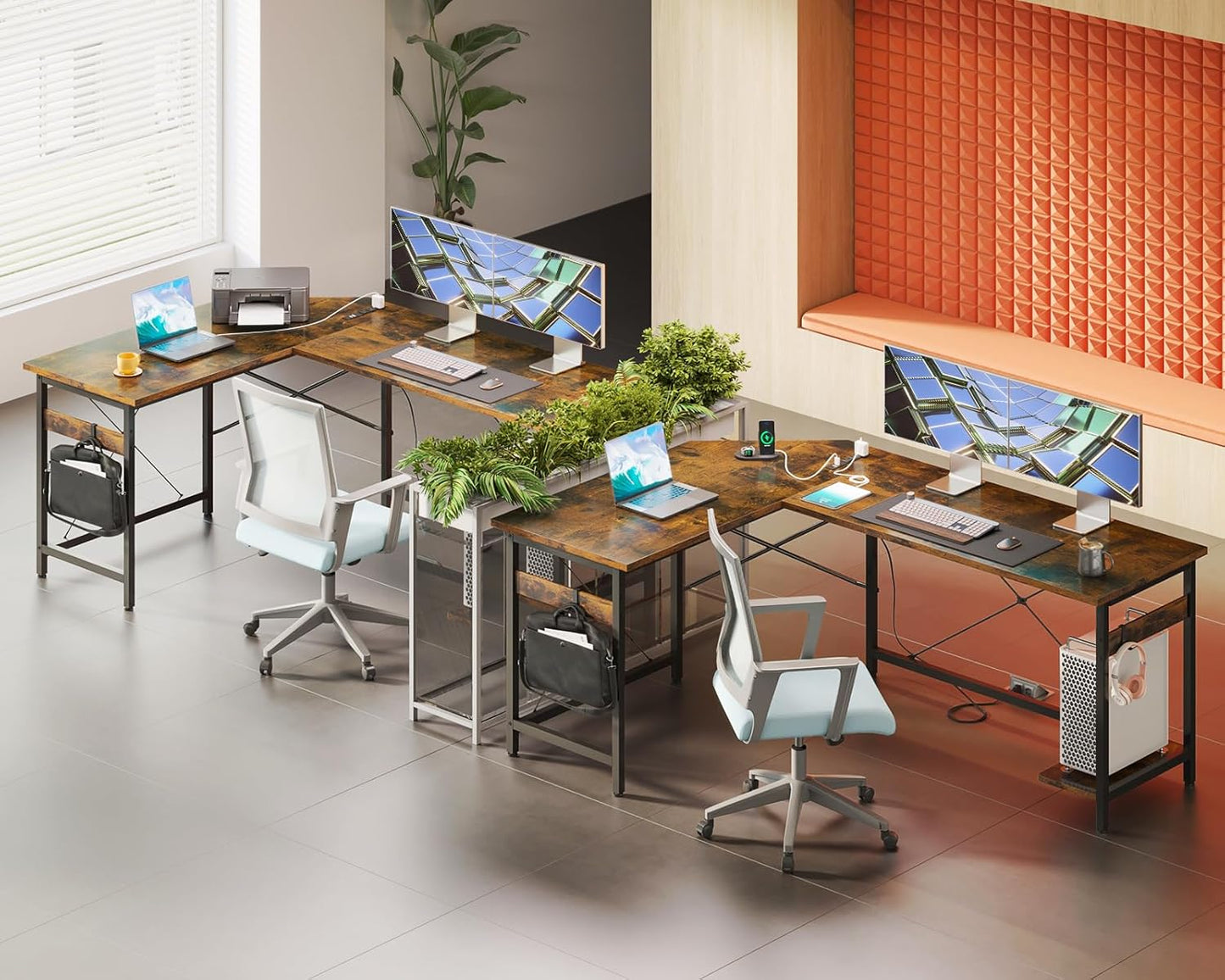 Coleshome 59" L Shaped Gaming Desk with Outlet, L Shaped Desk with CPU Stand, Corner Computer Desk, Home Office Desk, Writing Desk, Vintage