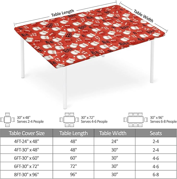 Rectangle Table Cloth Cover Waterproof Elastic Fitted Polyester Fitted Tablecloths for 8 Foot Tables for Indoor,Picnic, Camping, Outdoor （96" x 30"，Christmas Tablecloth）