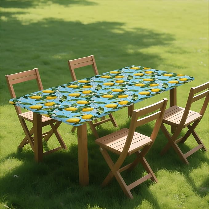 Rectangle Table Cloth Cover Waterproof Elastic Fitted Polyester Fitted Tablecloths for 6 Foot Tables for Indoor,Picnic, Camping, Outdoor （72" x 30"，Lemon）
