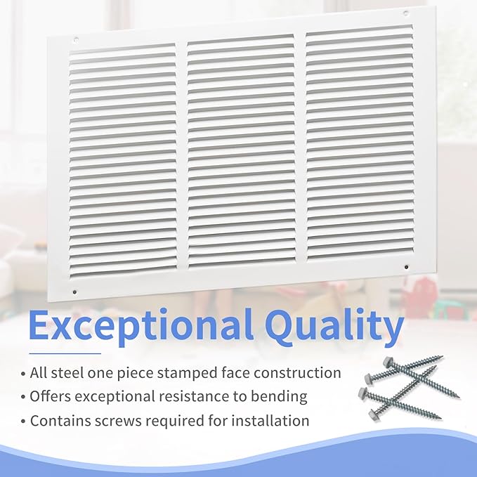 18"W x 12"H [Duct Opening Size] Steel Return Air Grille, Air Return Vent Cover for Ceiling and Sidewall - HVAC Air Vent Covers - [Outer Dimensions: 19.75"W x 13.75"H]