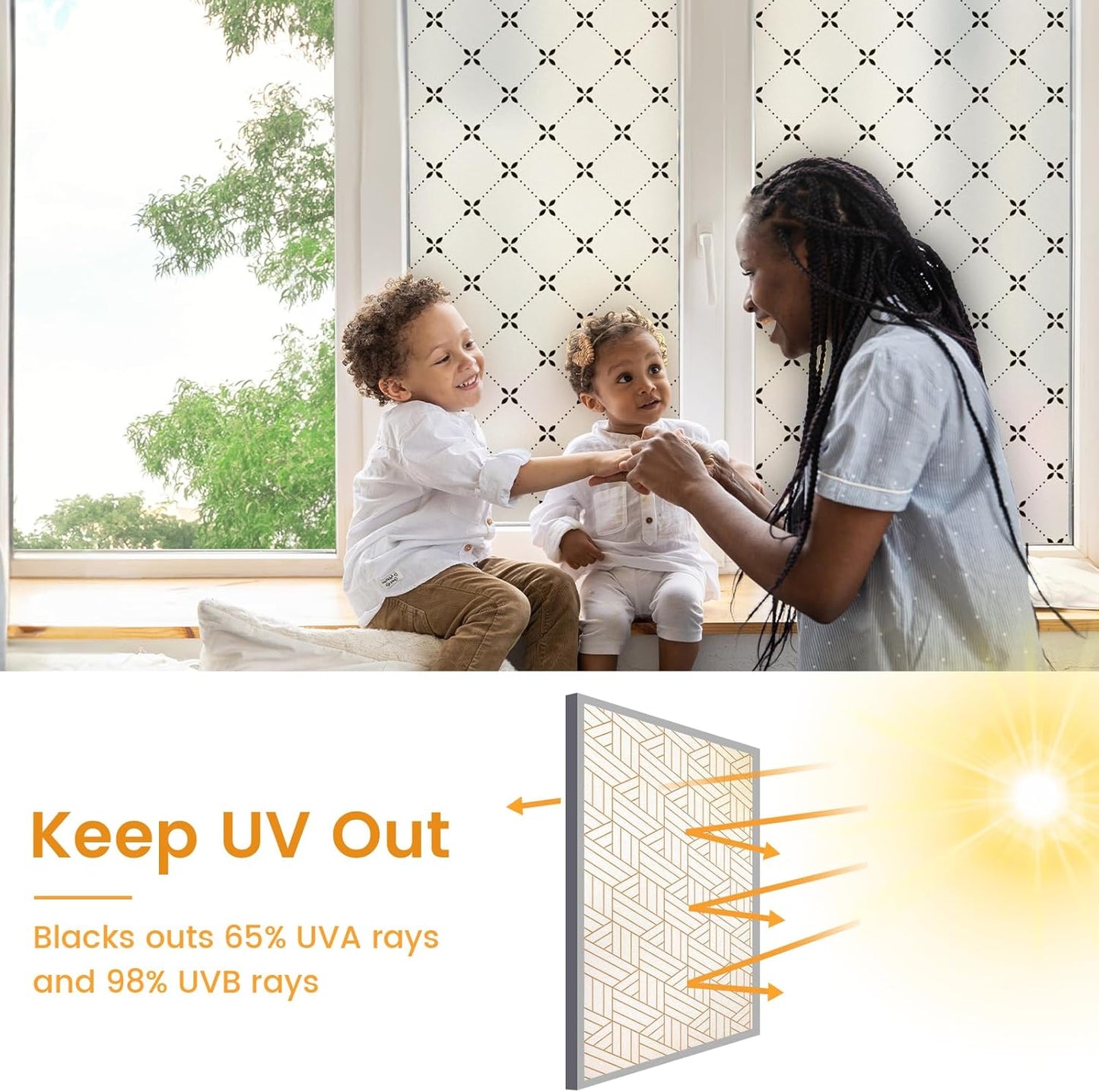 DKTIE Geometric Art Stained Glass Window Film Bathroom Window Privacy Film Frosted Glass Static Clings Non Adhesive with Installation Tools, Modern Home Improvement Style (S119, 35.4'' x 78.7'')