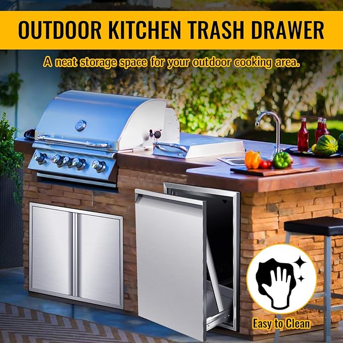 Outdoor Kitchen Drawers, Box Frame Style Flush Mount BBQ Drawer w/Stainless Steel Handle, BBQ Island Drawers For Patio Grill Station,Trash Drawer