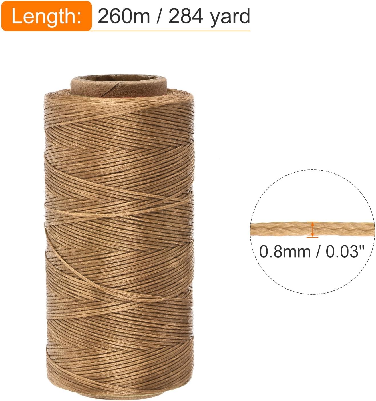 MECCANIXITY Waxed Thread,284 Yard 0.8mm 150D Flat Wax Thread Polyester Waxed String for Leather Sewing Hand Weaving Book Binding Home Decoration,Coffee