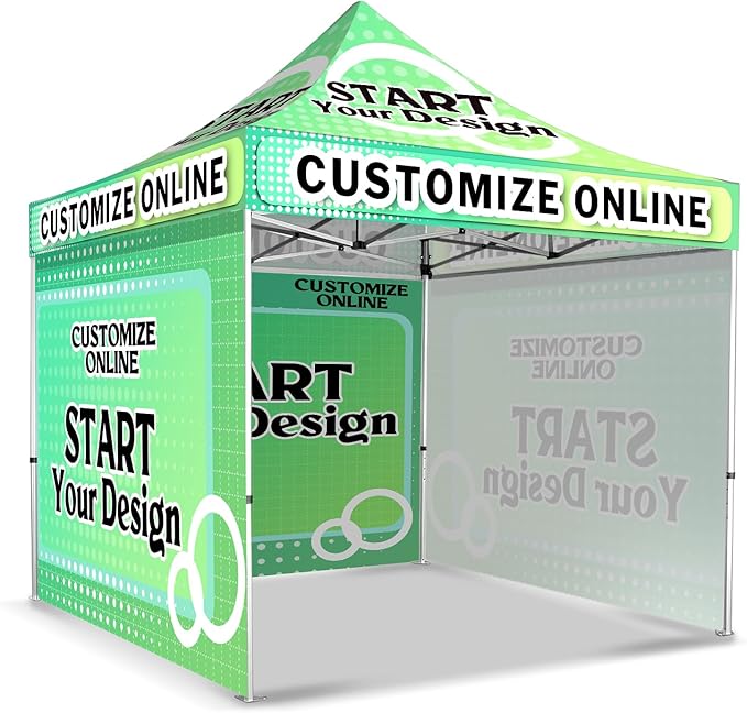 10x10FT Custom Pop Up Canopy Tent with Logo Personalized Trade Show & Event Heavy Duty Aluminum Folding Tent for Outdoor Markets, Business Branding Advertising (Top Canopy + 3 Full Walls)