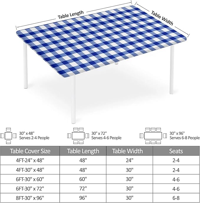 Rectangle Table Cloth Cover Waterproof Elastic Fitted Polyester Fitted Tablecloths for 4 Foot Tables for Indoor,Picnic, Camping, Outdoor （48" x 30"，Blue Grid）
