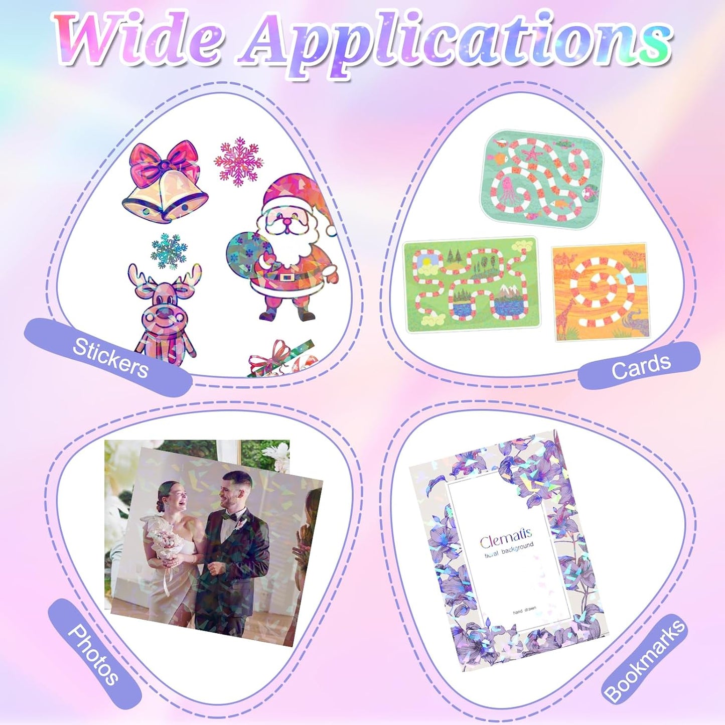 120 Sheets Holographic Sticker Paper, Vinyl Waterproof Laminating Sheets Self-Adhesive Overlay Laminate Sticker Transparent Rainbow Laminate Film 5 Styles Mixed (11 × 8.5 Inch)