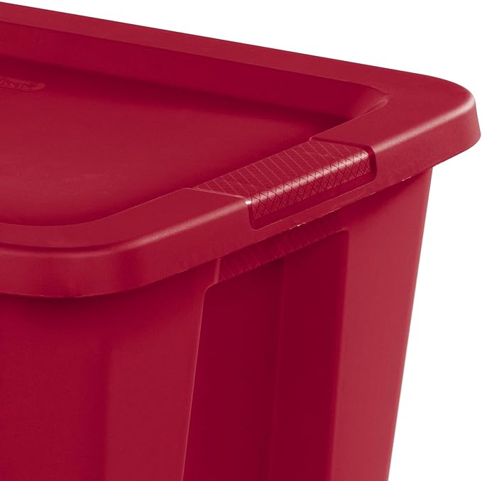 6-Pack 18 Gallon Red Plastic Storage Bins with Lids, Stackable Storage Totes with Secure Snap-On Lid & Textured Handles for Home Organization, Garage, Closet, Basement