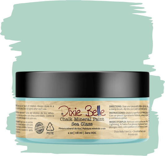Dixie Belle Paint Company Chalk Finish Furniture Paint - Sea Glass (4oz) - Matte Pastel Blue/Green Chic Chalk Mineral DIY Furniture Paint