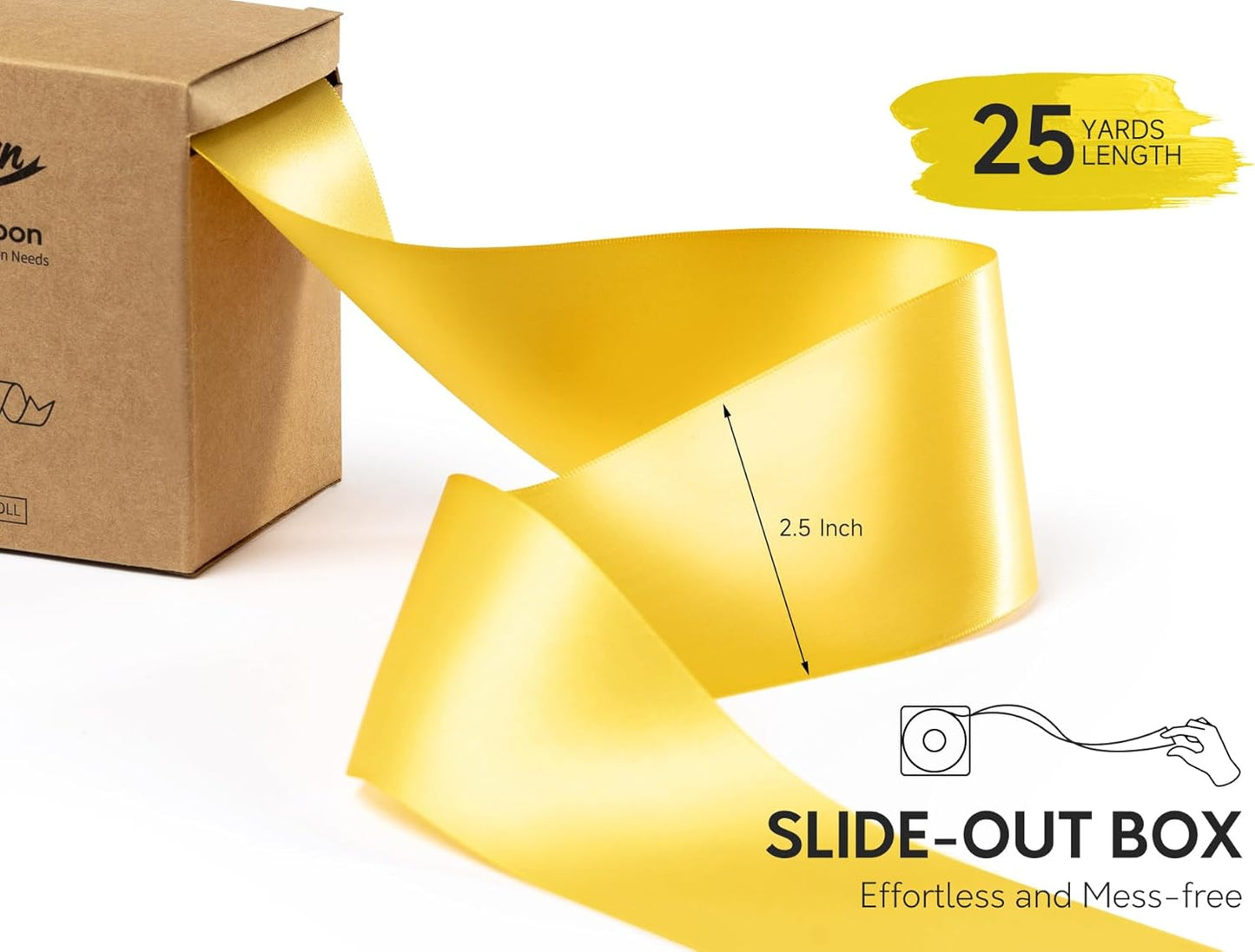 Yellow Ribbon 2.5 Inch Double-Faced Satin Ribbons 25 Yards for Crafts Gift Wrapping Flower Bouquet Wedding Paper Holiday Decorating