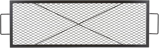 VEVOR X-Marks Fire Pit Grill Grate, Rectangle Cooking Grate, Heavy Duty Steel Campfire BBQ Grill Grid with Handle & Support X Wire, Portable Camping Cookware for Outside Party Gathering, 32 Inch Black