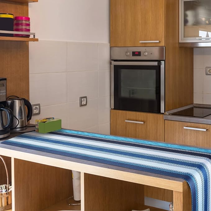 Trivet Table Runner Hot Plates Mat 12 X 40 Inch Heat Resistant Table Protector Waterproof Decorative Farmhouse Kitchen Trivets Counter Heat Proof Placemats for Hot Dishes (Blue Stripe)