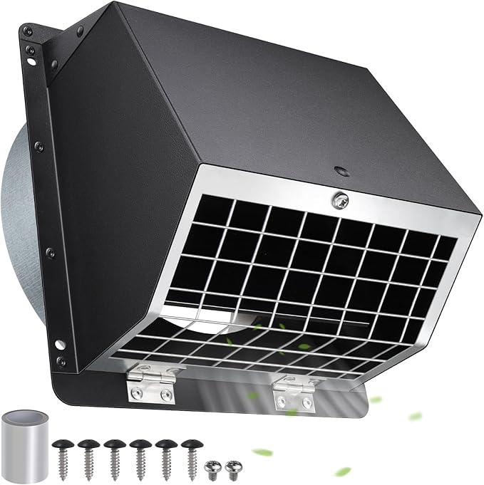 Dryer Vent Cover Outside 6" Vent Cover Exterior Wall Vent Hood Outlet,Wall Mount Extractor Vent with Screen&Cushioned Flap,Outdoor Dryer Exhaust Vent Cover Cap for Range Hood Duct HVAC Ventilation