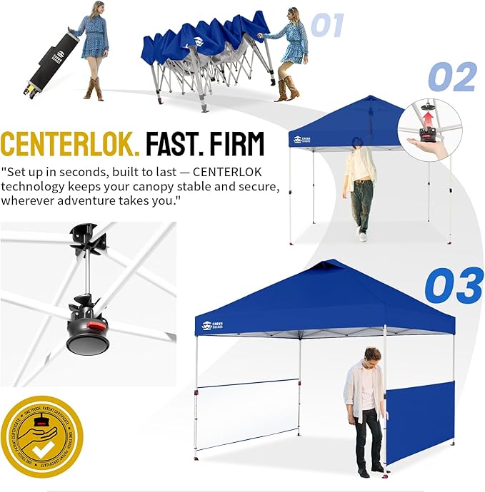CROWN SHADES 10x10 Pop up Canopy Tent Instant Canopy with 150D Silver Coated Fabric Including 2 Half Sidewalls, 4 Ropes, 8 Stakes, 4 Weight Bags, STO 'N Go Bag, Navy Blue