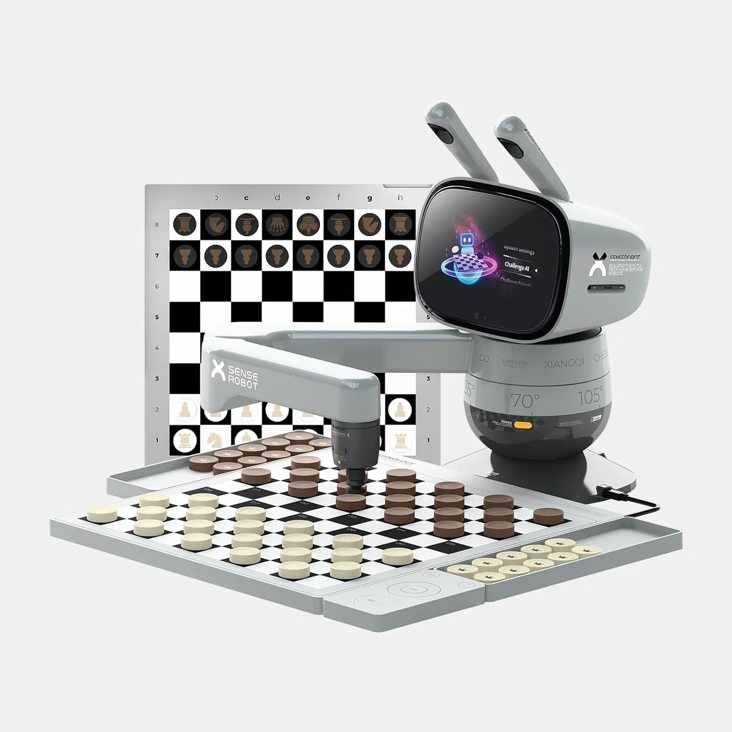 SenseRobot Lite — 2-in-1 AI Robotic Chess & Checkers Set | 25 Chess Levels (Elo 200–2900), Epic Duel Elo 3200, 10 Checkers Levels, Voice Guidance, Screen-Free Play, 1,200+ Lessons, Cloud & OTA