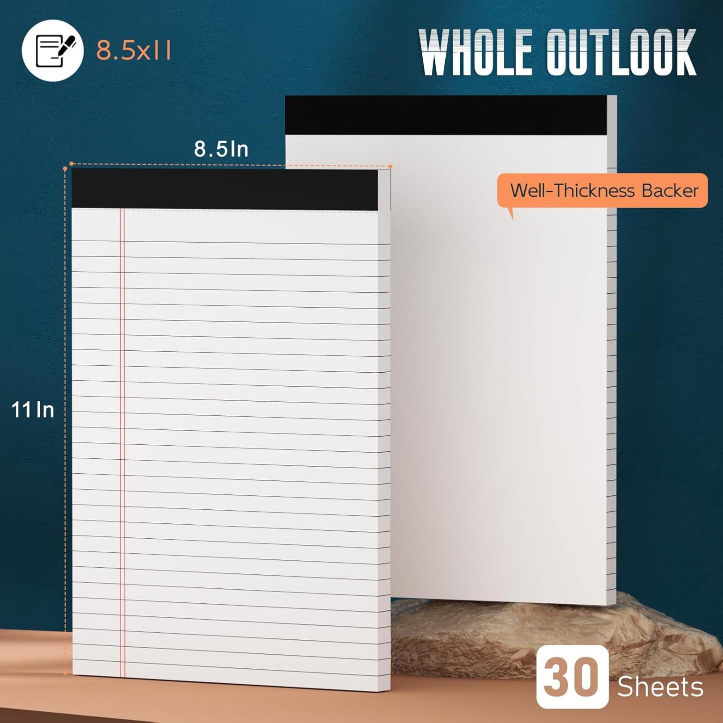 White Legal Note Pads 8.5''x 11'', 6 Pack Legal Paper Note Pads, Micro Perforated Wide Ruled Lined Writing Pads 30 Sheets/60 Pages for Home Office School Work Legal Notepads Double-Side Printed Per