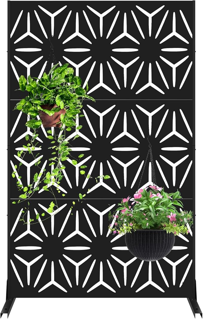 72" H×48" W Metal Privacy Screen, Outdoor Indoor Privacy Screens with Stand Panels, Free Standing Decorative Privacy Screen for Patio