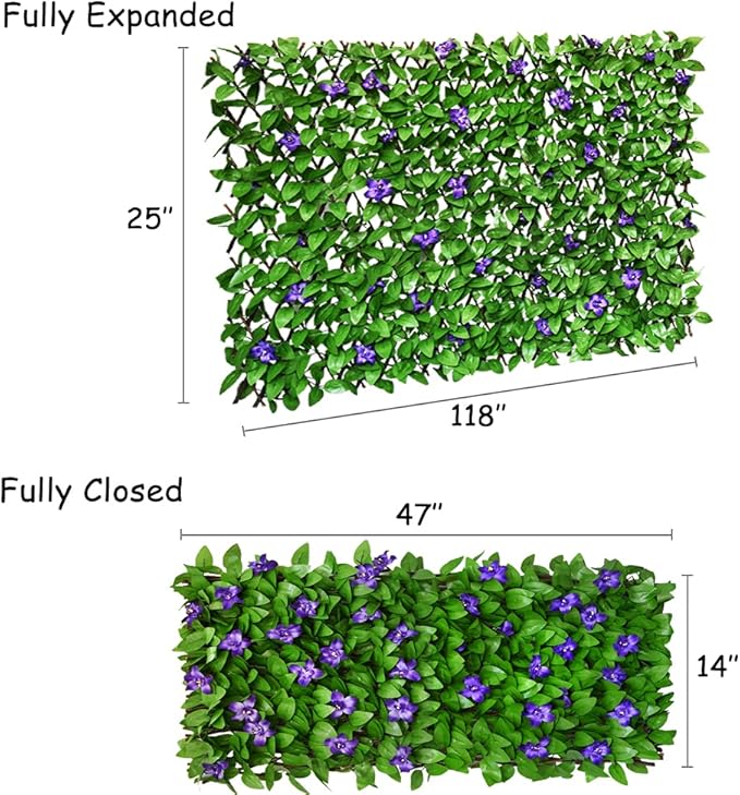 Expandable Fence Privacy Screen for Balcony Patio Outdoor,Decorative Faux Ivy Fencing Panel,Artificial Hedges (Single Sided Leaves) (4, Green Flowers)