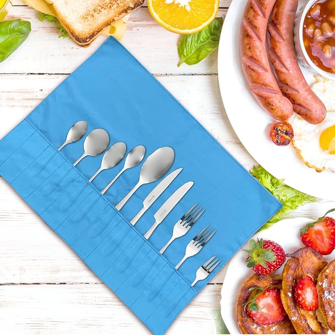 ikaufen 8/10Pcs Silver Storage Bags Anti Tarnish Flannel Protector Bags Blue Holder for Silverware Flatware Storage Organizer Silver Storage Cloth White Ribbon for Kitchen Utensils (10 Pcs)