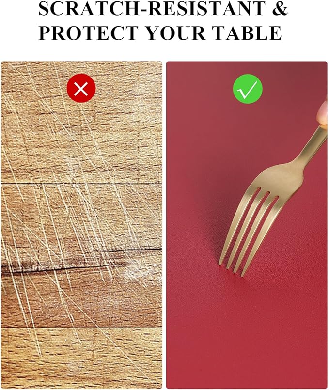 Wine Red Plastic Table Cover Protector, 24" x 48" Waterproof Easy Flat PVC Desk Pad Mat, 1.5mm Thick Rectangle Vinyl Table Top Protector for Dining Room Table, Office, Dresser
