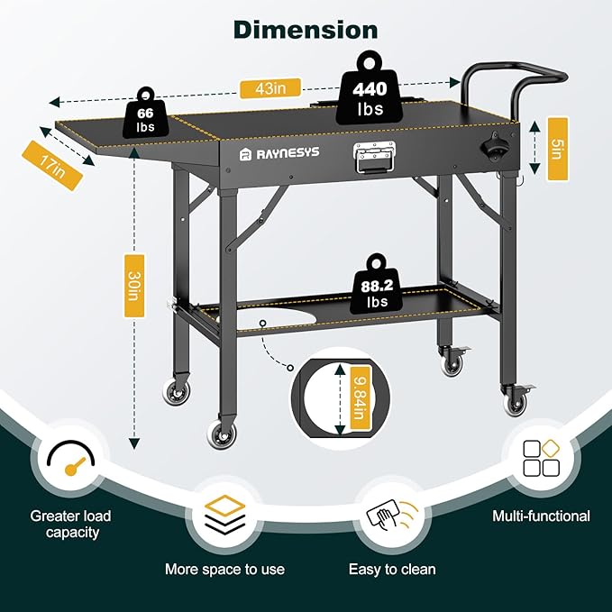 Outdoor Griddle Table, Blackstone Griddle Stand, 440lbs Folding Grill Cart, Pizza Oven Table Stand for Onni,Food Prep Table with Wheels for Outdoor BBQ Camp Ninja Woodfire Grill Stand, 31"W x 17"D