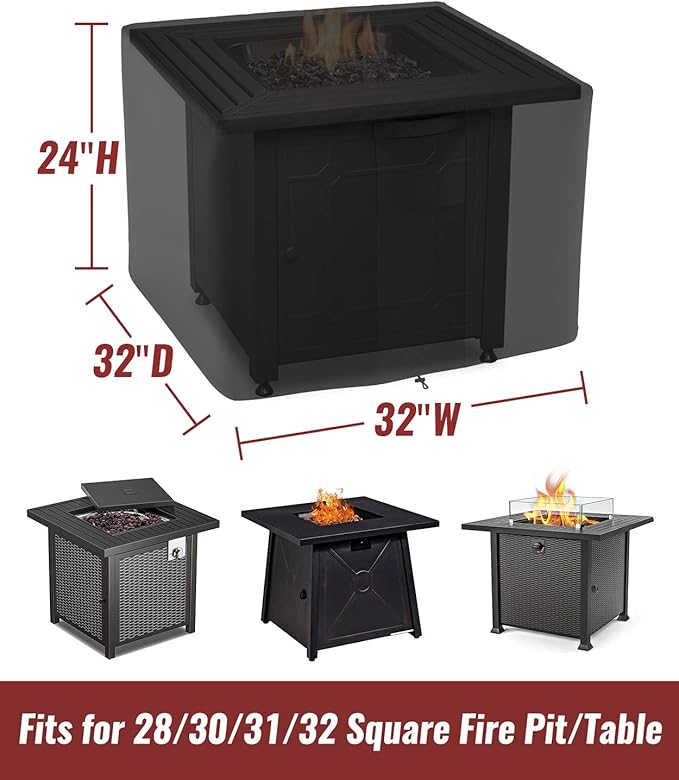 NUPICK 30 Inch Square Fire Pit Cover for Propane Fire Pit/Table, 100% Waterproof Cover Fits 28/30/32 Inch Fire Pit, All Weather Resistant