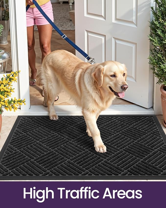 DEXI Front Door Mat Outside Entrance, 3x5 ft Rubber Entry Doormat Heavy Duty, Welcome Mats Non Slip for Inside House Floor Entryway Back Doors Exterior Patio, Diamond Black