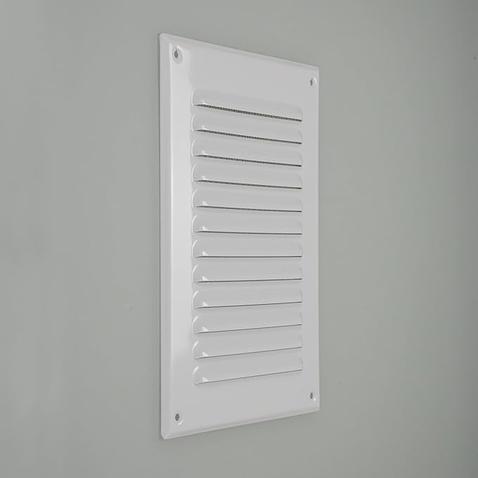 Square Ventilation Grille / 5" x 7" Inch Inside Measurement/White Metal Air Vent Louver - Inside/Outside use / 6.5" x 9.5" Inch Outer Measurement