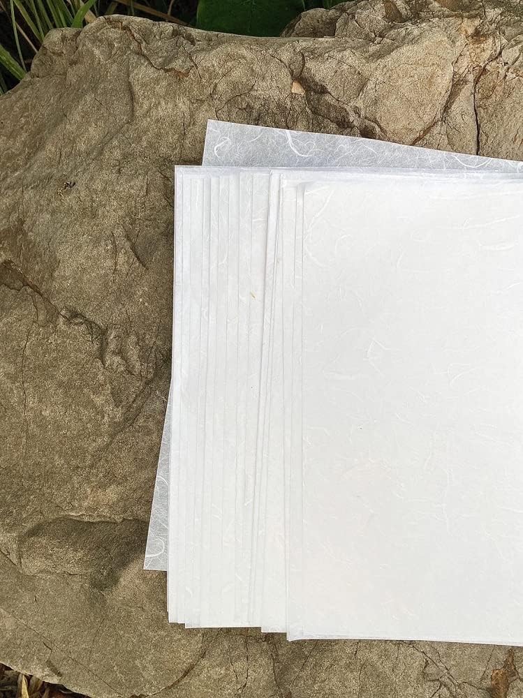 50 Sheets A4 Natural Fiber Mulberry Tree Mulberry Paper Sheets Art Tissue Washi Paper Design Craft Art Origami Suppliers Card Making DIY Crafts (White Color, A4)