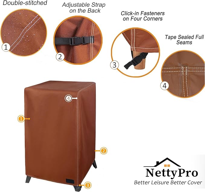 NetttyPro Smoker Cover for Outside Electric Masterbuilt Smoker 30 inch, Outdoor Waterproof Heavy Duty Square Vertical Small Grill Cover, 19" W x 18" D x 33" H, Brown