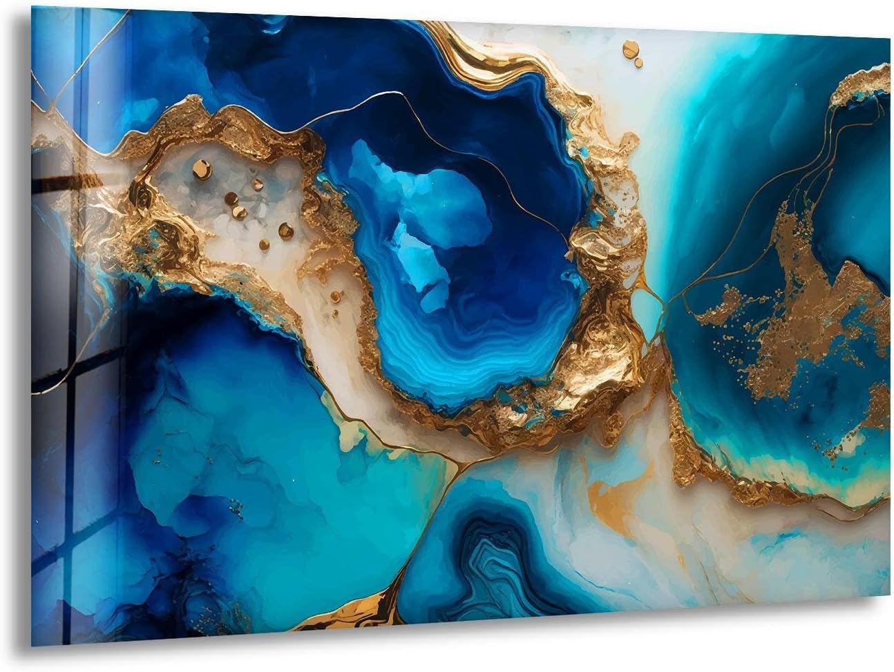 My Photostation.com 48Wx32H'' Blue Alcohol ink Glass Wall ArtTempered Glass Printing Wall Decor Large Wall Art Wall Hangings