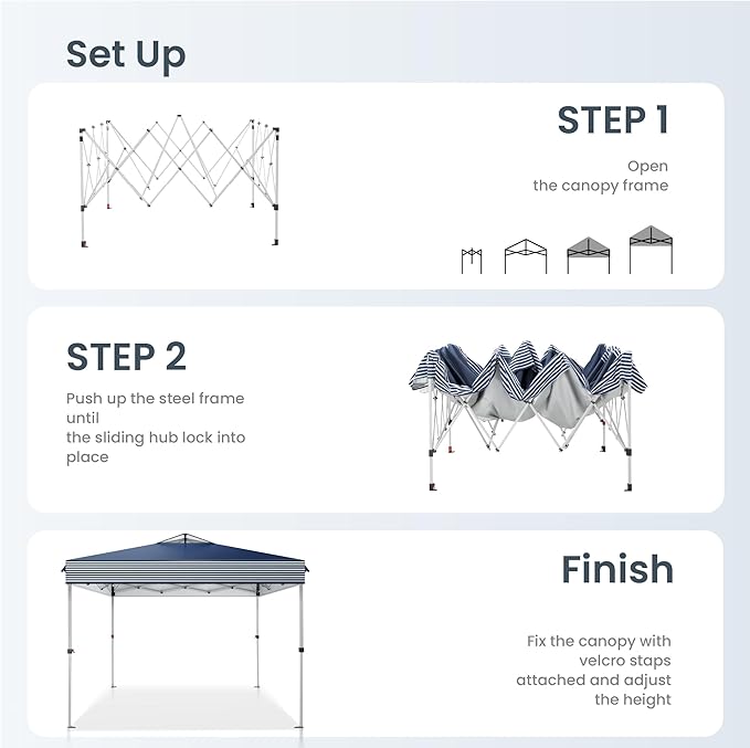 PHI VILLA Pop Up Canopy 10 10 Tents for Parties with Wheeled Bag, Portable Lightweight Folding w/Adjustable Height,Blue and White Stripes
