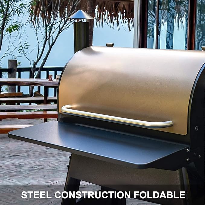 Utheer Folding Front Shelf for Traeger Pro 22, Pro 575, Ironwood 650 Pellet Grills, BAC362 Grill Accessory 25" x 12", Heavy-Duty Steel Table Supports 60 LBS, Foldable Prep & Storage Station