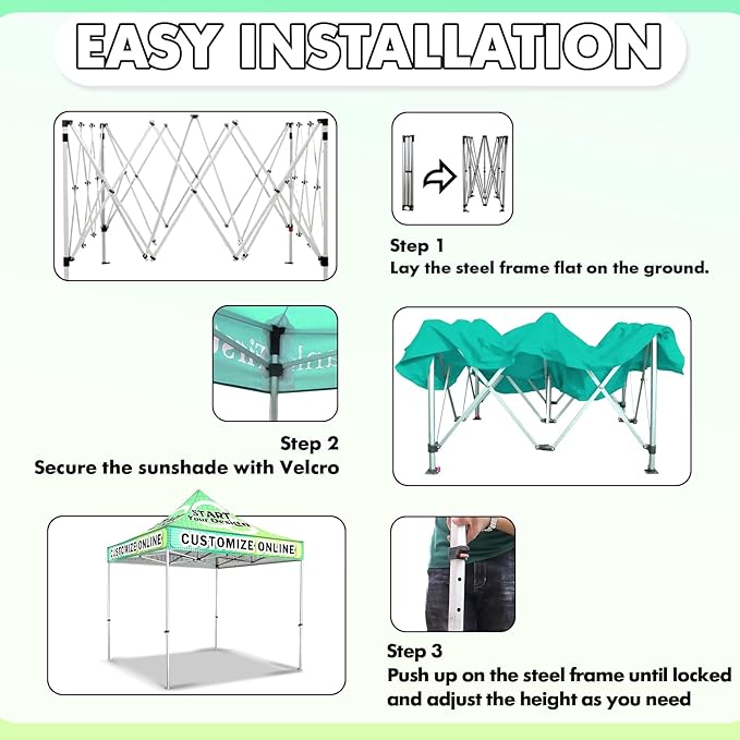 10x20FT Custom Pop Up Canopy Tent with Logo Personalized Trade Show & Event Heavy Duty Aluminum Folding Tent for Outdoor Markets, Business Branding Advertising (Top Canopy + 3 Full Walls)